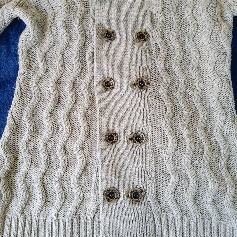 Diesel Femme Chunky Cable Knit Hooded Cardigan Button Sweater Neutral Size XL